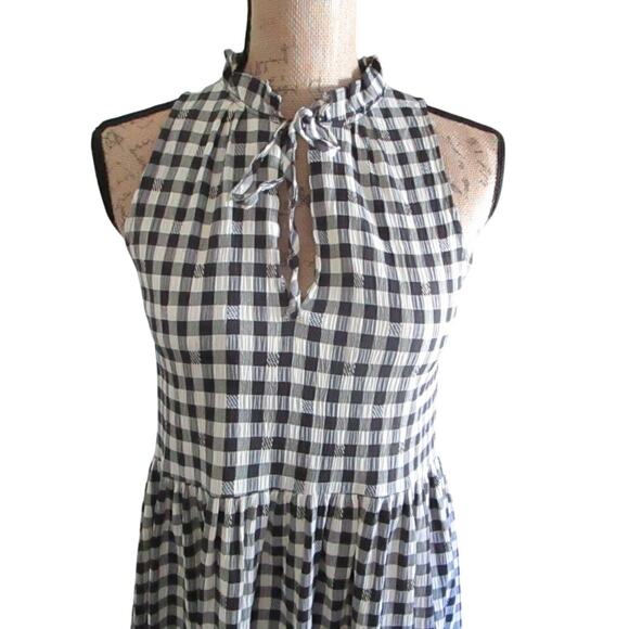 BB Dakota Gingham Tiered Midi Dress XS Black Sleeveless Peasant Cottage Bohochic - Picture 16 of 17